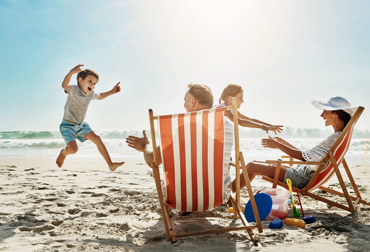 A family enjoying a day at the beach