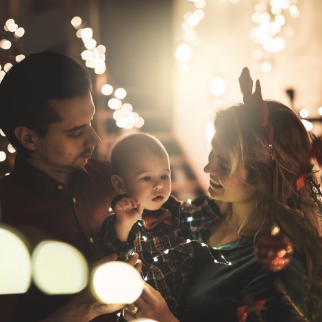 Family playing in the snow