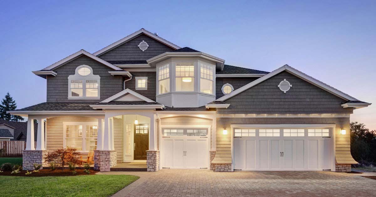 Front of house with lights on