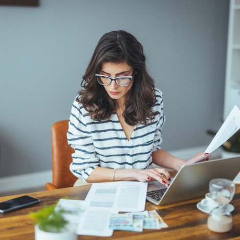 Woman working at home desk