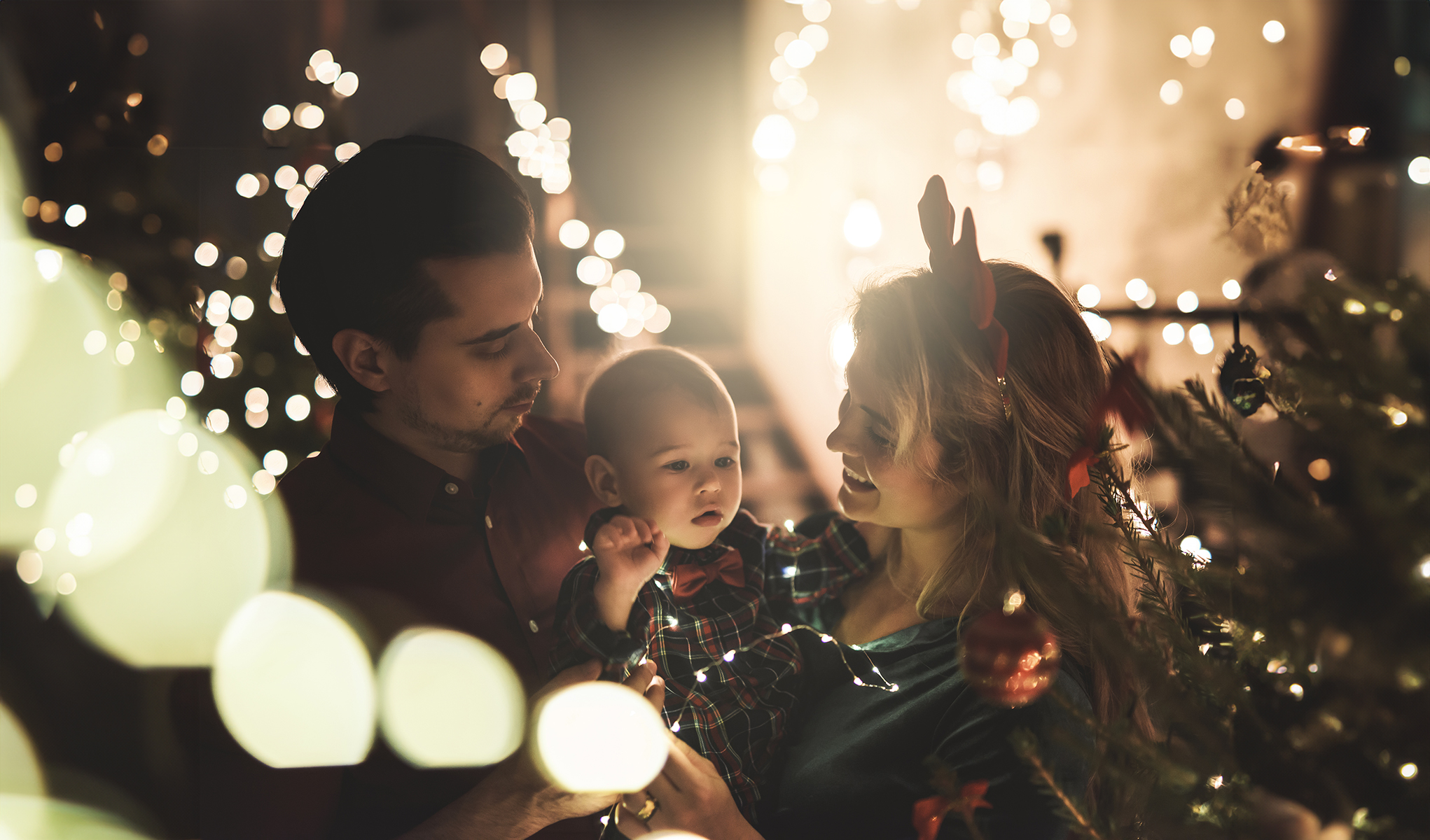 Family playing in the snow