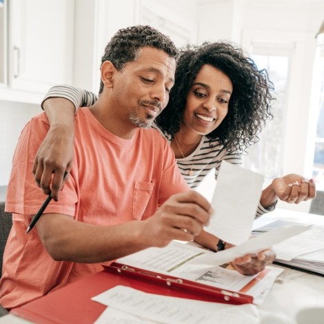 Couple looking at documents